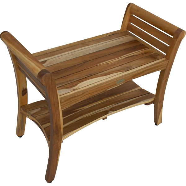 Rectangular Teak Shower Bench with Shelf and Handles in NaturalFinish - Image 3