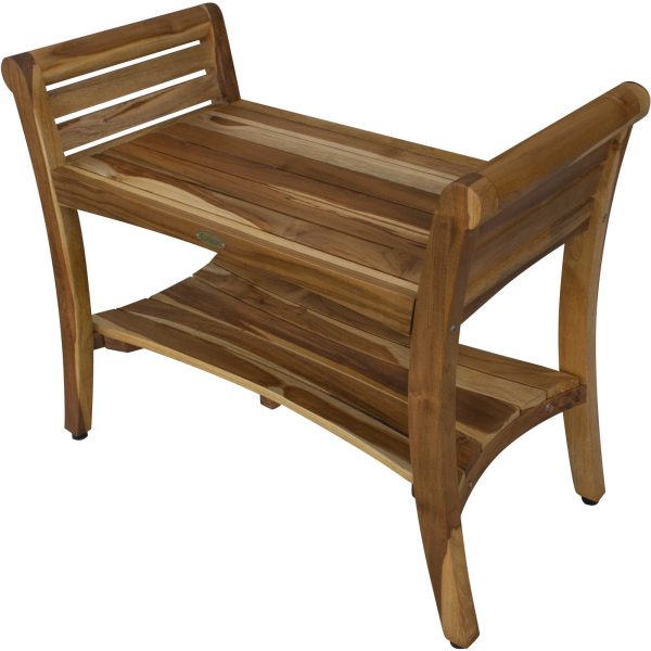 Rectangular Teak Shower Bench with Shelf and Handles in NaturalFinish - Image 4