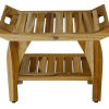 Compact Rectangular Teak Shower Bench with Handles in Natural Finish - Image 2