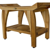 Compact Rectangular Teak Shower Bench with Handles in Natural Finish - Image 3