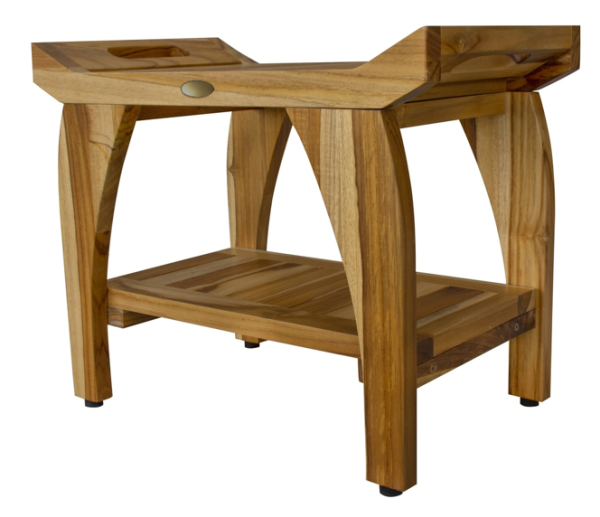 Compact Rectangular Teak Shower Bench with Handles in Natural Finish - Image 3