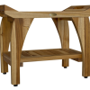 Compact Rectangular Teak Shower Bench with Handles in Natural Finish - Image 5