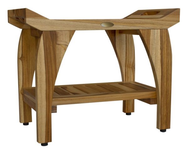 Compact Rectangular Teak Shower Bench with Handles in Natural Finish - Image 5