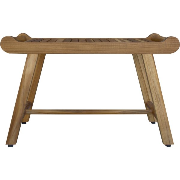 Rectangular Teak Shower Bench with Handles in Natural Finish - Image 2