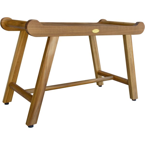 Rectangular Teak Shower Bench with Handles in Natural Finish - Image 3