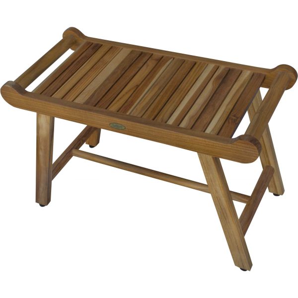 Rectangular Teak Shower Bench with Handles in Natural Finish - Image 5