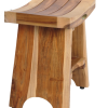 Compact Curvilinear Teak Shower Outdoor Bench with Shelf in Natural Finish - Image 2