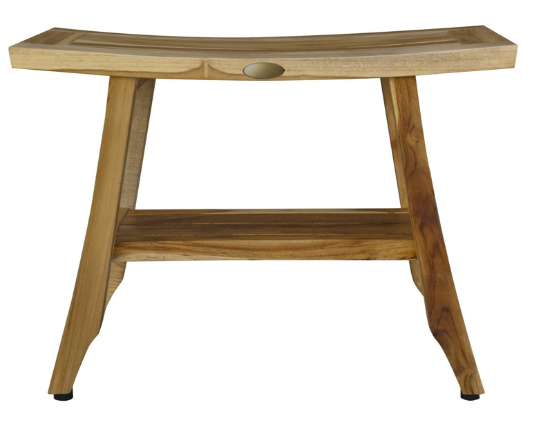 Compact Teak Rectangular Shower Outdoor Bench with Shelf in Natural Finish - Image 2