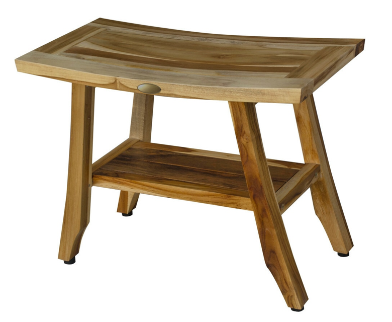 Compact Teak Rectangular Shower Outdoor Bench with Shelf in Natural Finish - Image 3