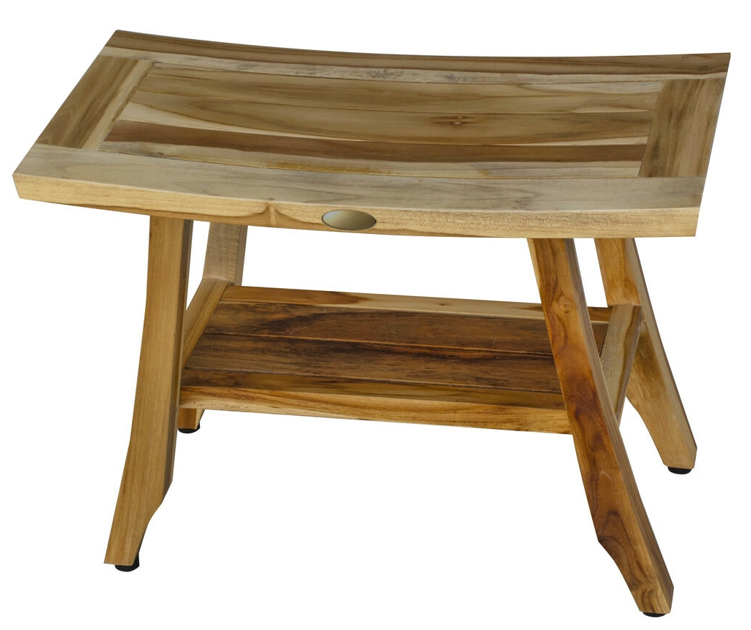 Compact Teak Rectangular Shower Outdoor Bench with Shelf in Natural Finish - Image 4