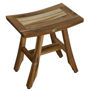 Compact Rectangular Teak Shower or Outdoor Bench in Natural Finish