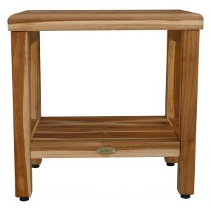 18" Contemporary Teak Shower Stool or Bench with Shelf in Natural Finish