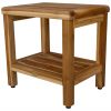 18" Contemporary Teak Shower Stool or Bench with Shelf in Natural Finish - Image 2