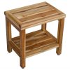 18" Contemporary Teak Shower Stool or Bench with Shelf in Natural Finish - Image 3