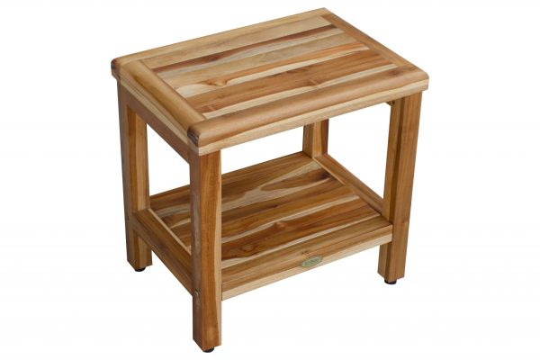 18" Contemporary Teak Shower Stool or Bench with Shelf in Natural Finish - Image 3