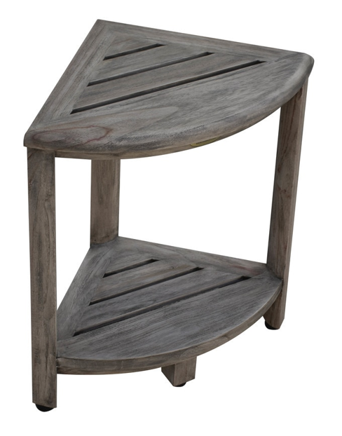 Compact Teak Corner Shower Outdoor Bench in Coquina Finish - Image 4