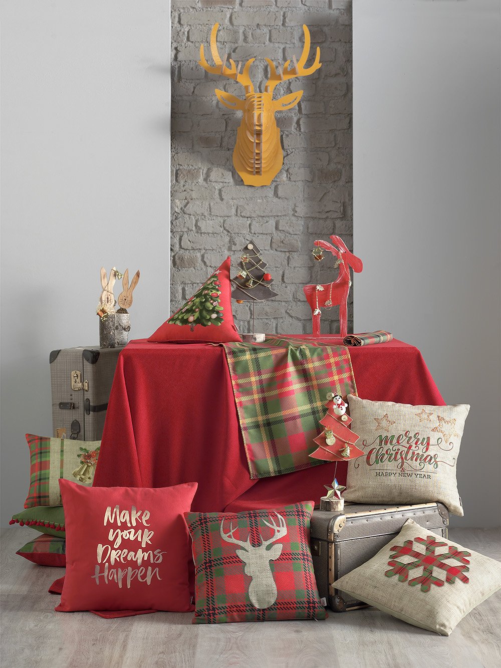 70" Merry Christmas Rectangle Tablecloth in Red - Image 3