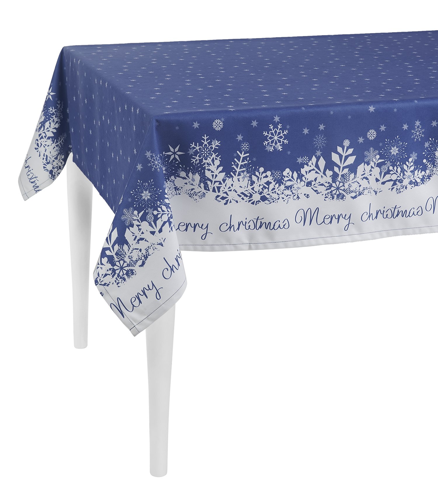 104" Merry Christmas Printed Rectangle Tablecloth in Blue - Image 2