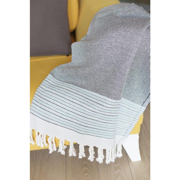 Grey and Blue Striped Turkish Towel or Throw Blanket - Image 2