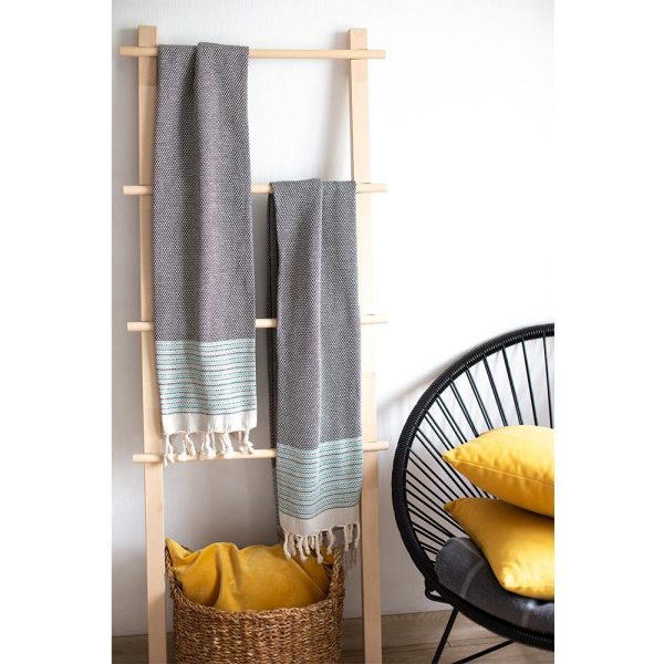 Grey and Blue Striped Turkish Towel or Throw Blanket - Image 4