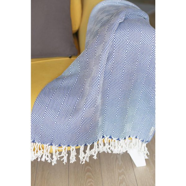 70" Geometric Handwoven Throw Blankets in Blue - Image 2