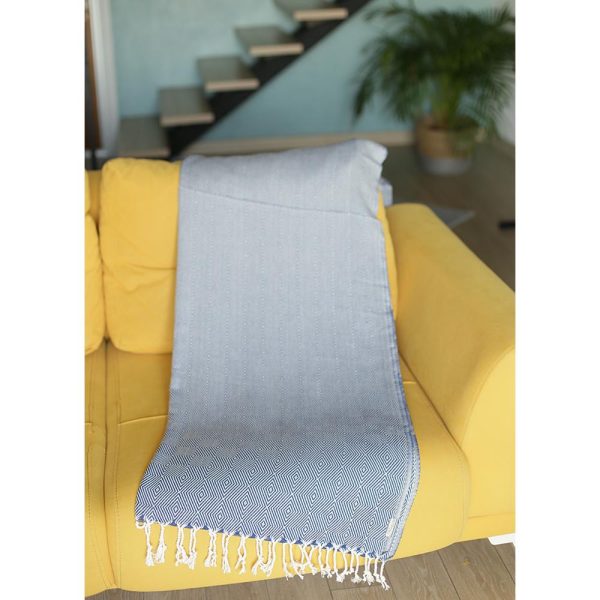 70" Geometric Handwoven Throw Blankets in Blue - Image 3