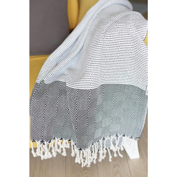 Black and White Squares and Stripes Turkish Towel or Throw Blanket - Image 2