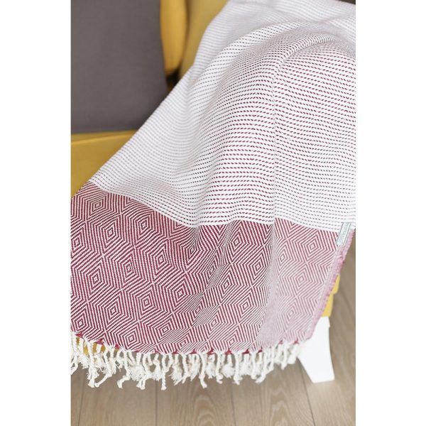 70" Turkish Cotton Handwoven Throw Blankets in Red - Image 2