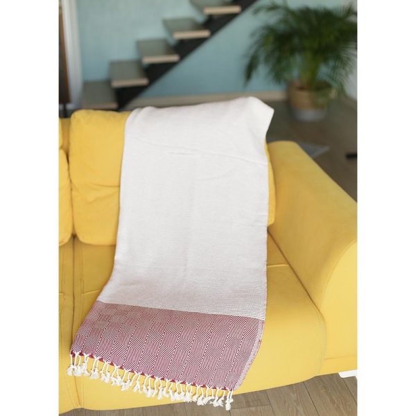 70" Turkish Cotton Handwoven Throw Blankets in Red - Image 3