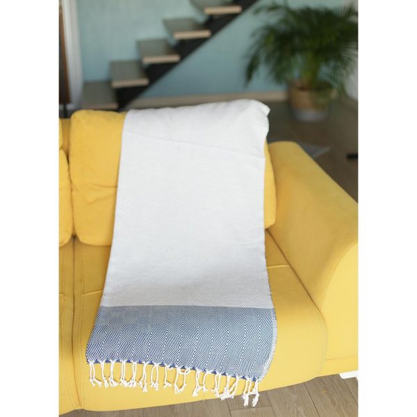Blue and White Squares and Stripes Turkish Towel or Throw Blanket - Image 3