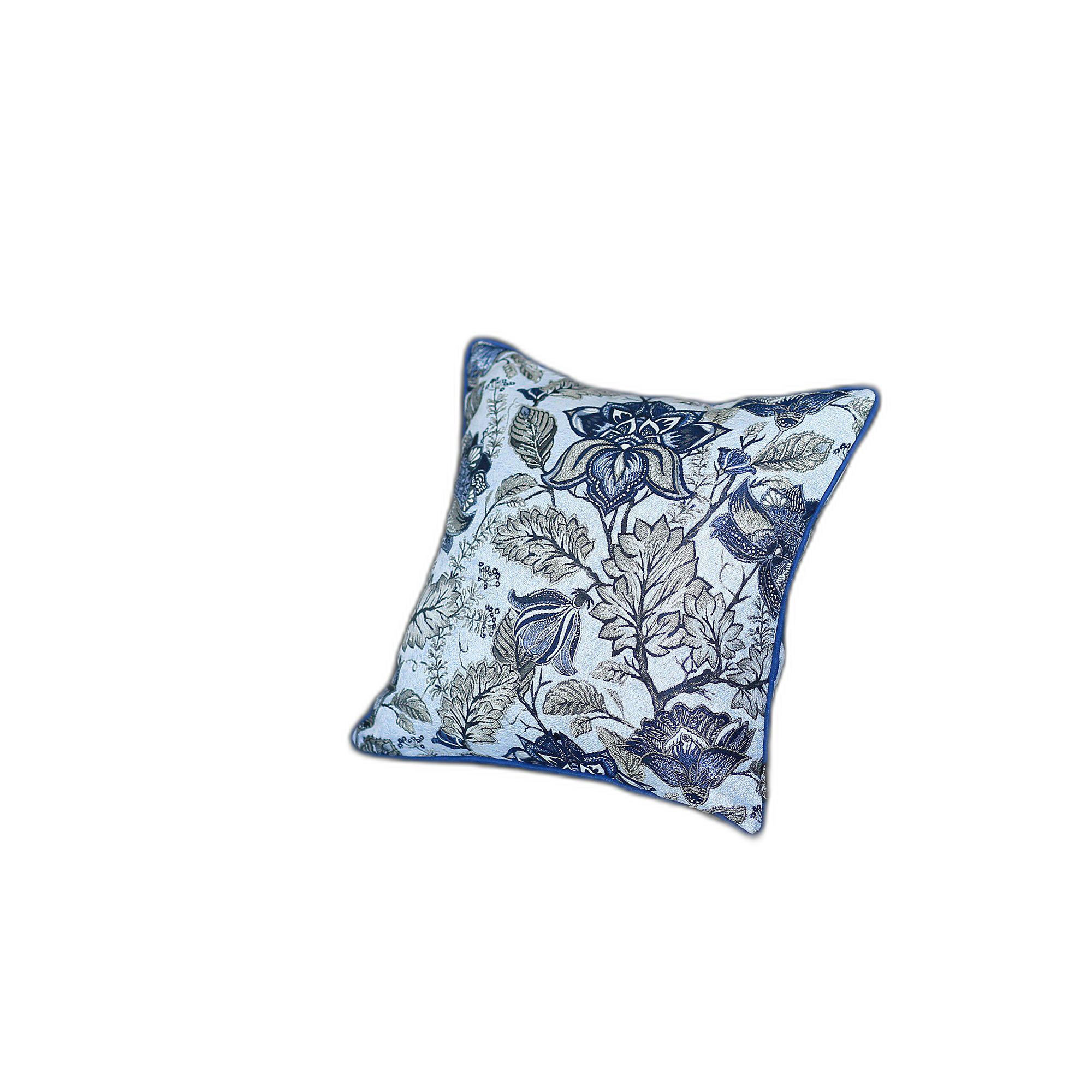 Set of 2 Square Blue and Beige Floral Throw Pillow Covers - Image 3