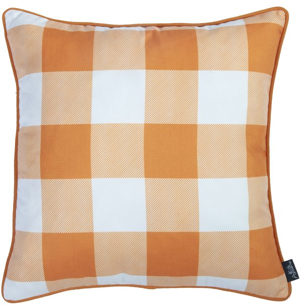 Set of Four 18" Orange Plaid and Pumpkin Throw Pillow Covers