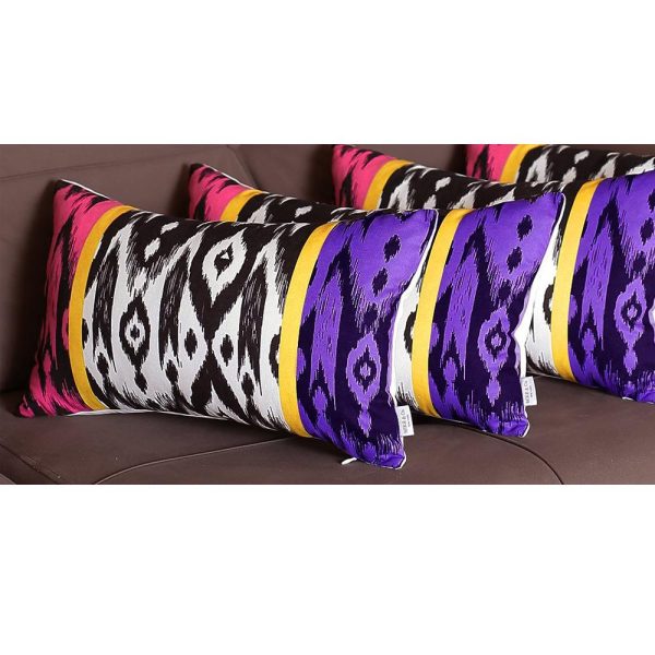 Set of 4 Purple and Pink Ikat Design Lumbar Pillow Covers - Image 3