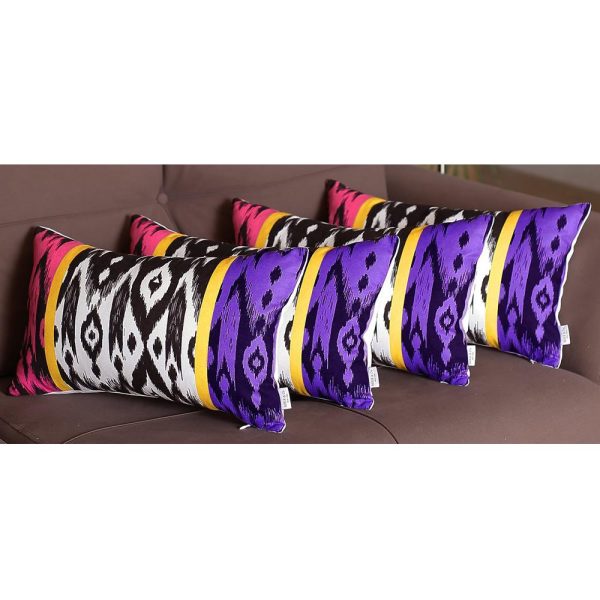 Set of 4 Purple and Pink Ikat Design Lumbar Pillow Covers - Image 4