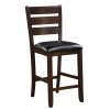 Set of 2 41" Dark Wood Finish and Black Faux Leather Ladder Back Counter Height Chairs