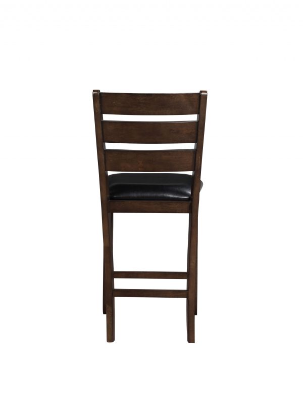 Set of 2 41" Dark Wood Finish and Black Faux Leather Ladder Back Counter Height Chairs - Image 2