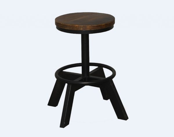 Old School Industrial Dark Wood Stool - Image 3