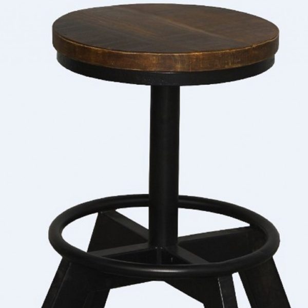 Old School Industrial Dark Wood Stool - Image 4