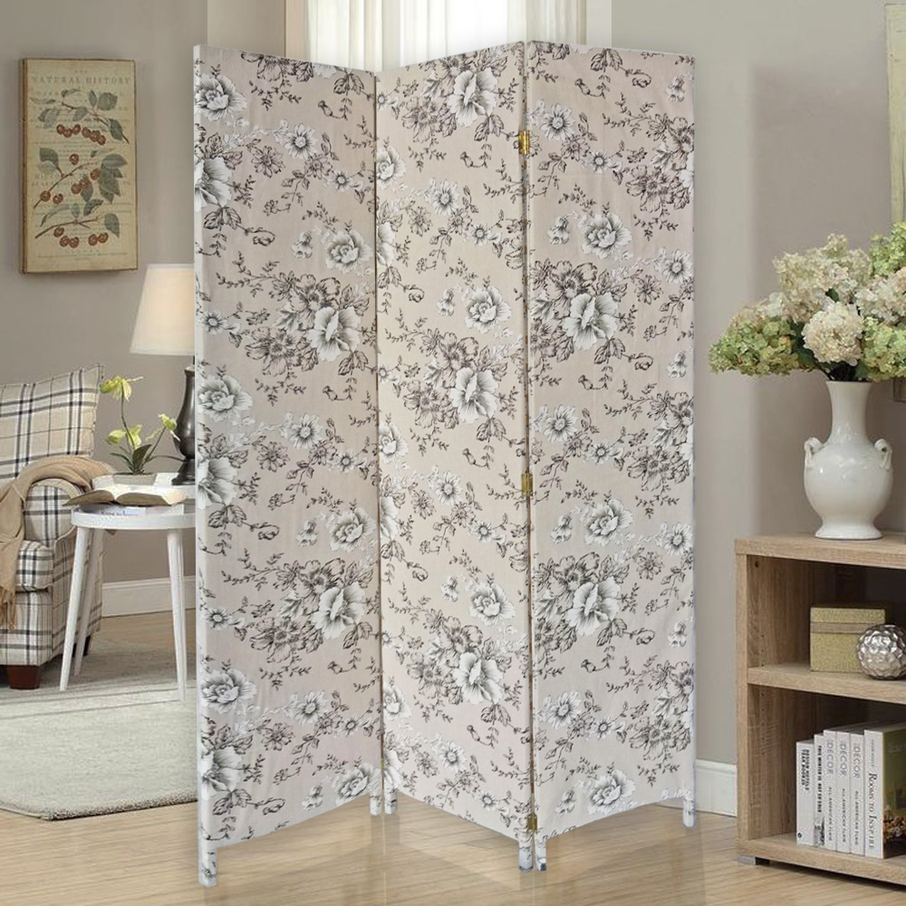 3 Panel Beige and Black Soft Fabric Finish Room Divider - Image 2