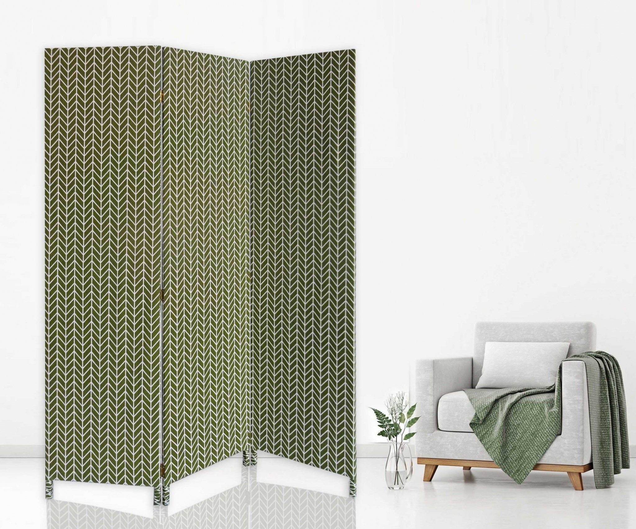 3 Panel Green Soft Fabric Finish Room Divider - Image 2