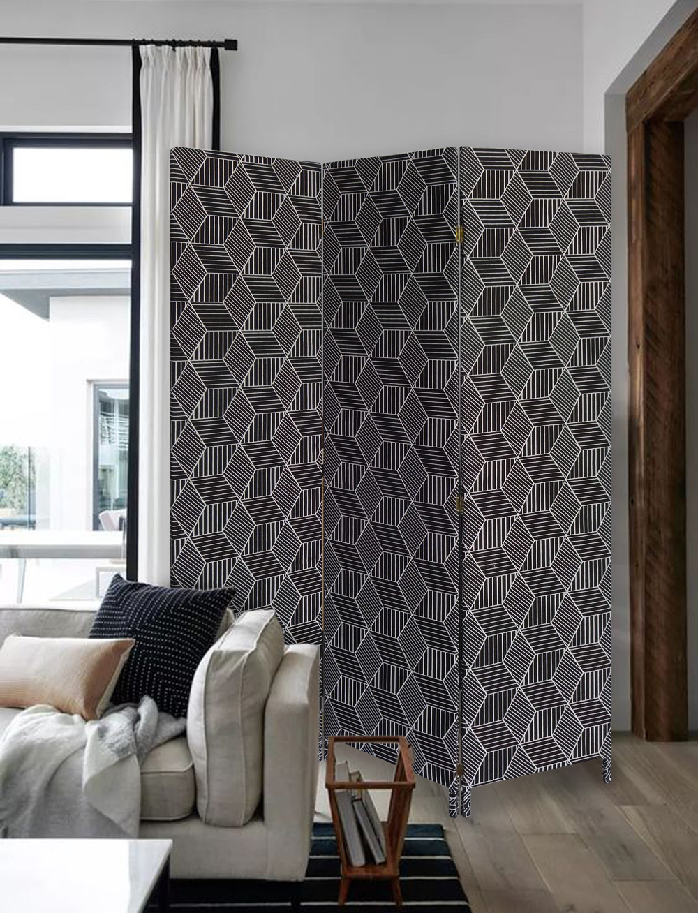 3 Panel Black Soft Fabric Finish Room Divider - Image 3
