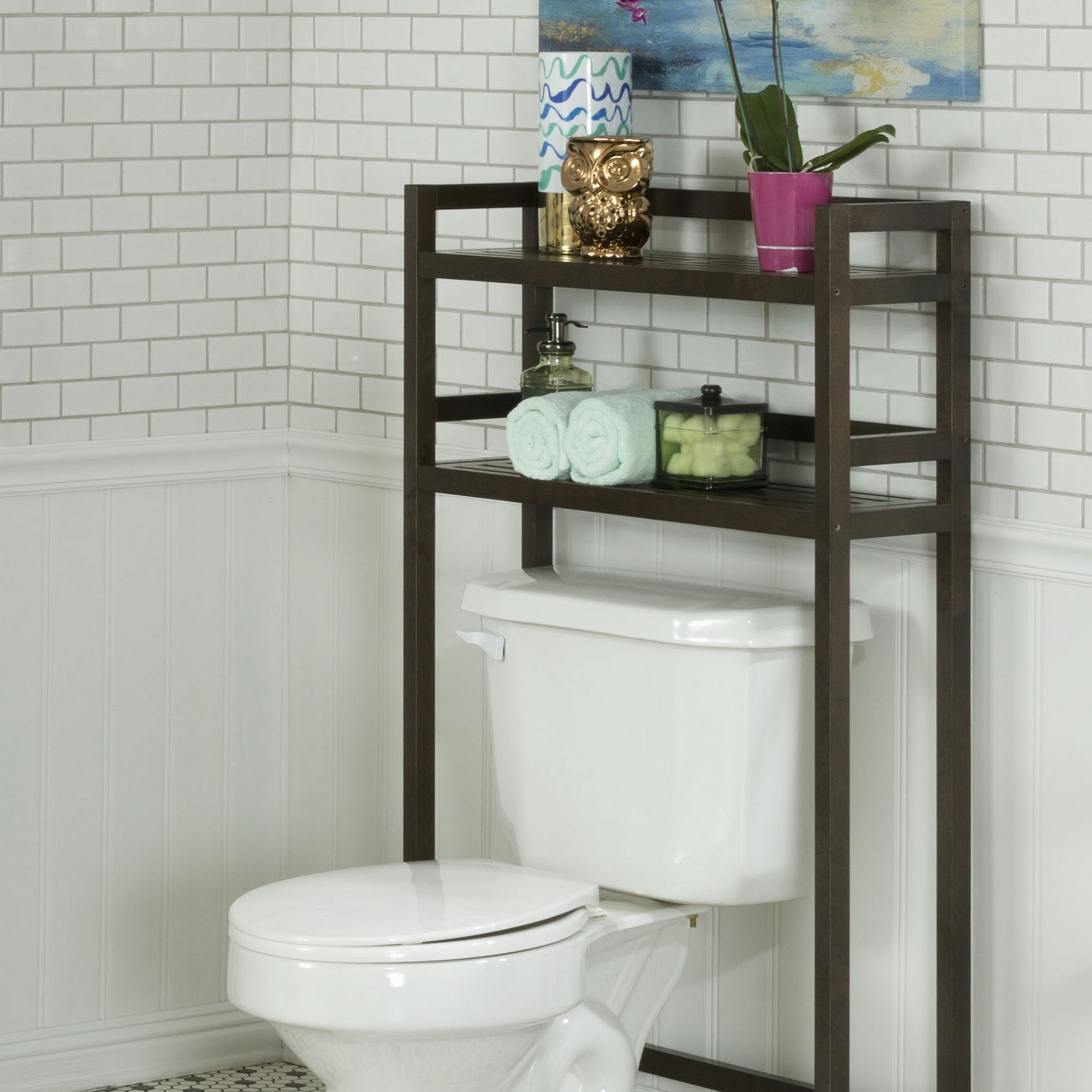 48" Espresso Finish 2 Tier Solid Wood Over Toilet Organizer - Image 3
