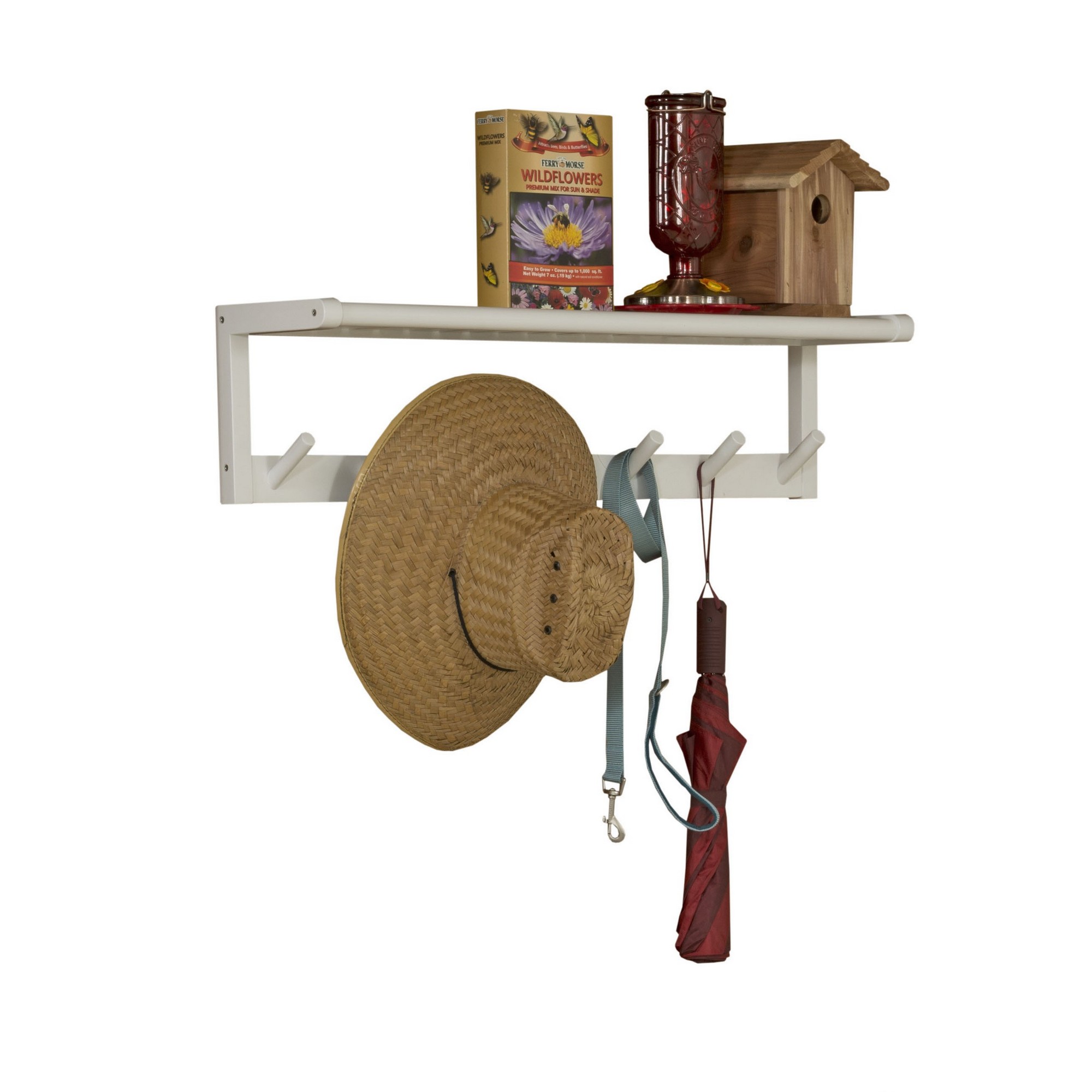 Wood Large Peg Coat or Towel Rack with Shelf in White - Image 2