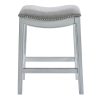Counter Height Saddle Style Counter Stool with Grey Fabric and Nail head Trim - Image 3