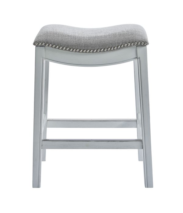Counter Height Saddle Style Counter Stool with Grey Fabric and Nail head Trim - Image 3