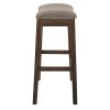 Bar Height Saddle Style Counter Stool with Taupe Fabric and Nail head Trim - Image 3