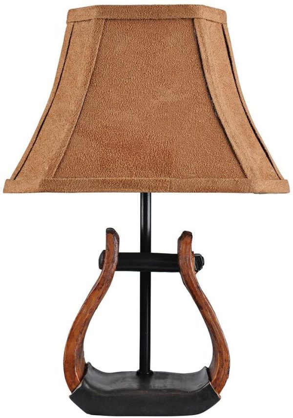 Horse Stirrup Accent Lamp with Faux Suede Brown Shade - Image 2