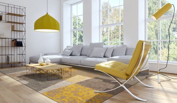 2.5' x 5' Yellow and Gray Patchwork Design Area Rug - Image 3