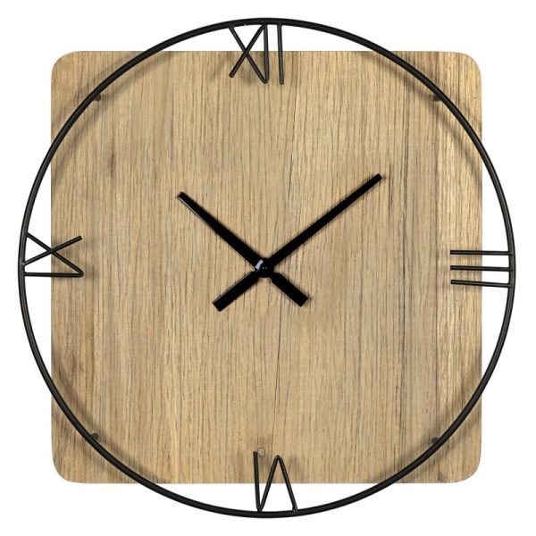 Minimalist Rustic Circle Square Wood and Metal Wall Clock - Image 2