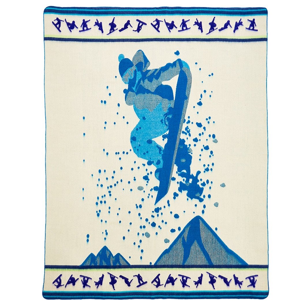 Queen Size Blue Ultimate Snowboarder Handmade Woven Blanket - Image 2